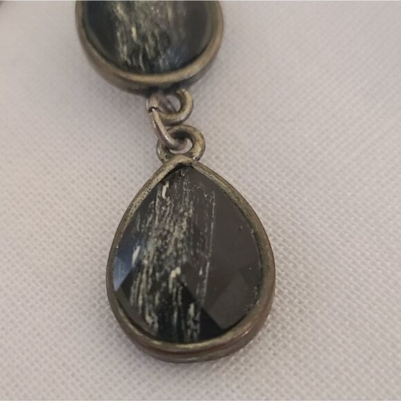 Double Teardrop Metal and Gem Look Dangle Earrings - Picture 3 of 3